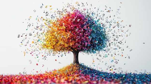 Musical tree with explosion of notes vibrant colors