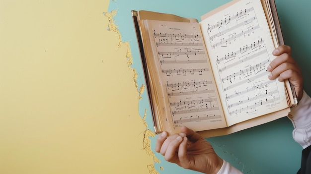 Photo musician holding sheet music of original composition