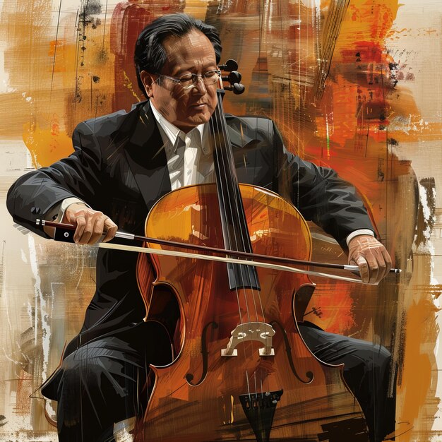 Musician playing the cello cello on an abstract background