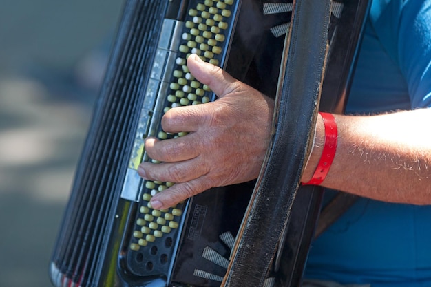 Musician playing with an accordion