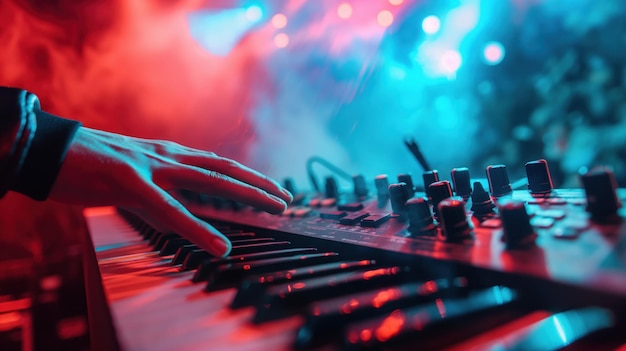 Musician plays on stage in a music club performing favorite tunes and delighting the audience with their talent