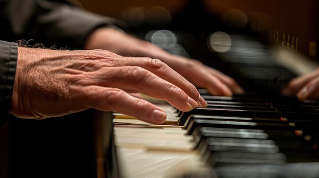 Photo musicians hands playing the piano fingers gracefully moving across the keys passion and dedication required to master a musical instrument