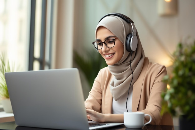 Muslim Businesswoman in a Zoom Video Call Generative Ai