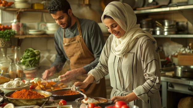 Muslim Couple Preparing Traditional Food During Eid alAdha