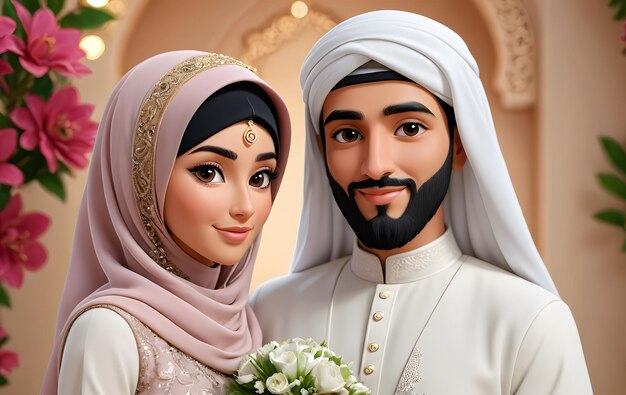 Photo muslim couple wedding portrait