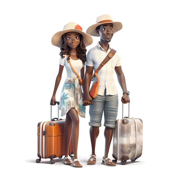 Muslim couple with backpacks on a white background 3d rendering