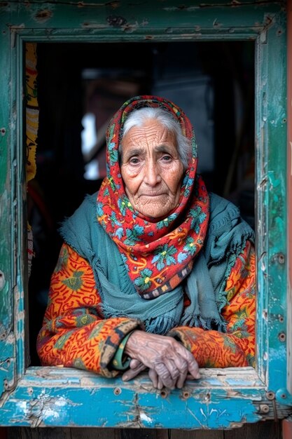 Muslim elderly woman looking at you