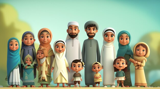 Muslim family cartoon characters