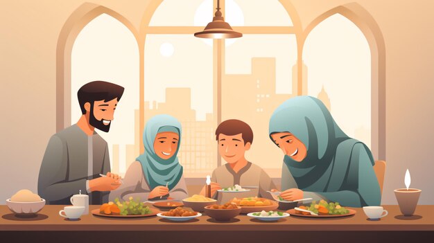 Muslim family having iftar together