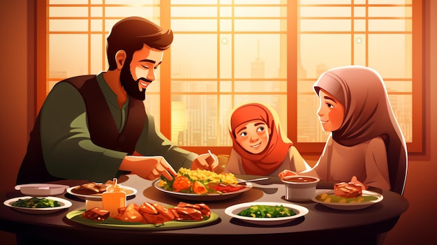 Muslim family having iftar together