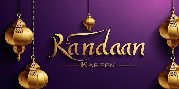 Muslim festival with purple color 3d lentern Ramadan or eid greeting background