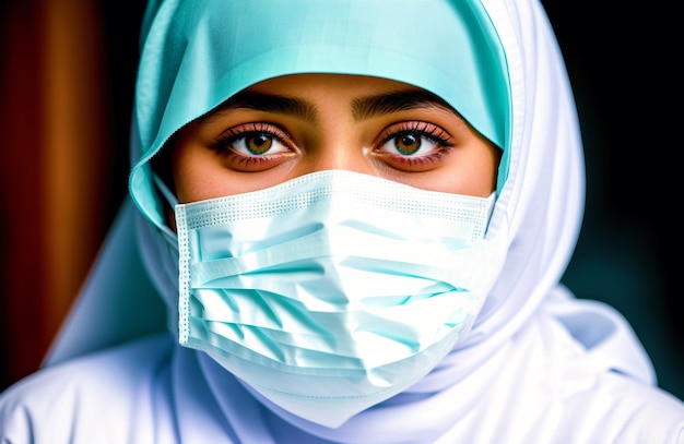 A muslim girl wearing protective mask COVID 19 MaskWearing with Confidence Generative AI