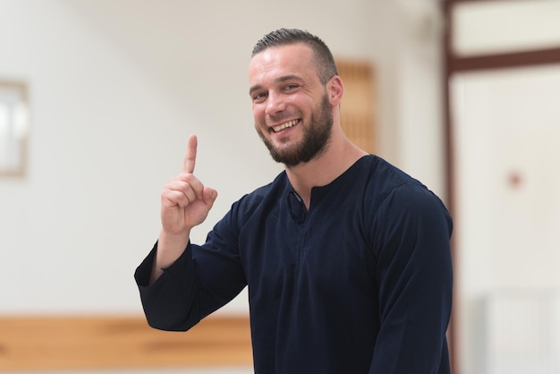 Muslim Man Praying Raising A Finger