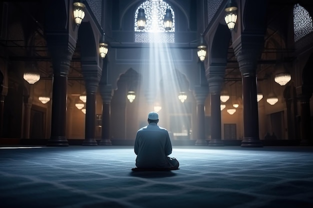 muslim man praying in solitude in mosque