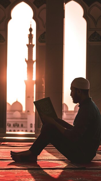 Muslim man reading a book