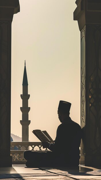 Muslim man reading a book