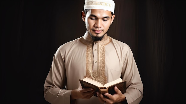 A muslim man reading a book