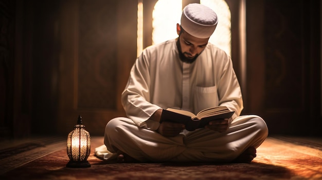 Muslim man reading Holy Quran Islamic