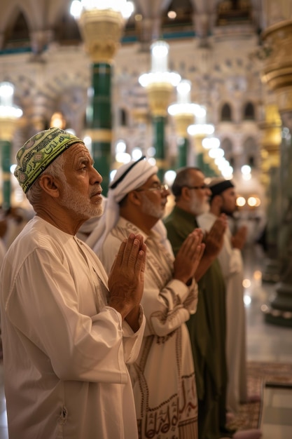 Muslim Men Praying in Mosque