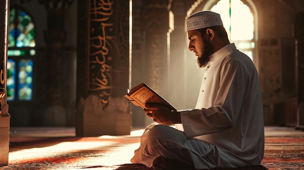 Muslim men reading from the Quran