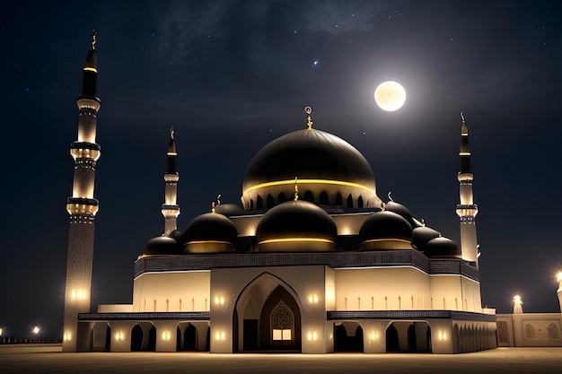 Muslim mosque night Photo of architecture design ramadan kareem Eid Generative AI