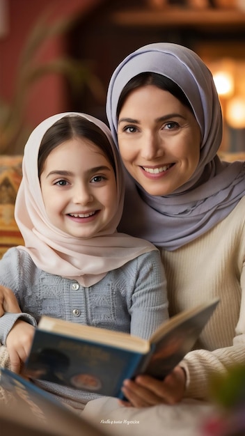 Muslim mother and her daughter isolated