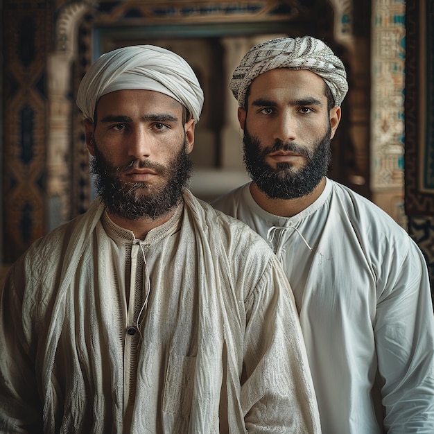 Muslim people with white clothing in mosque Islamic man picture