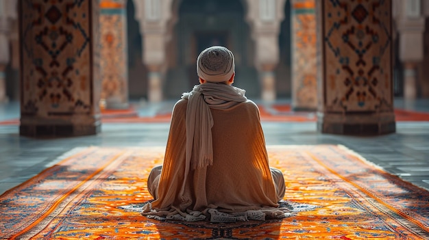 A Muslim prays on a Mosque