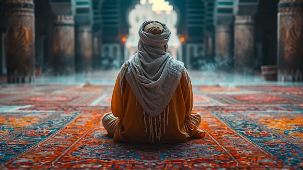 A Muslim prays on a Mosque