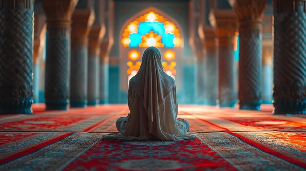 A Muslim prays on a Mosque