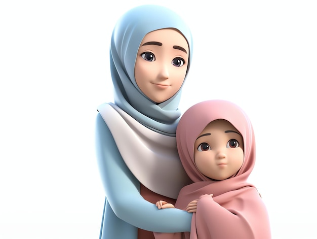 A muslim woman and her mother are holding a doll.