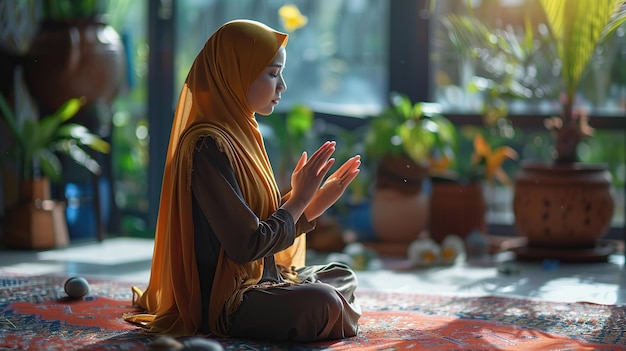 A Muslim woman is praying Generate AI