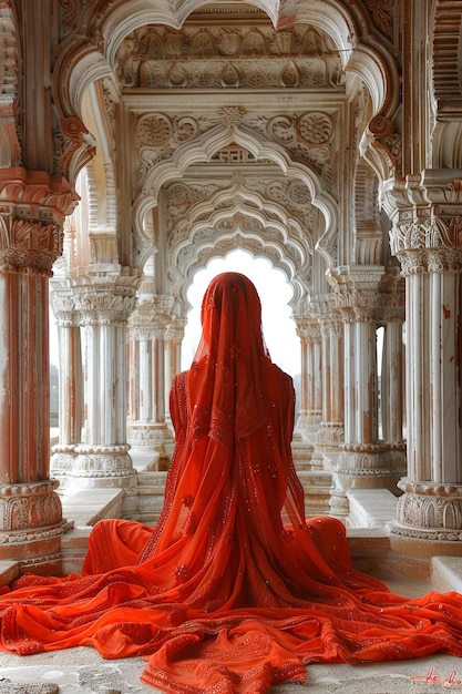 Muslim woman praying a holy temple