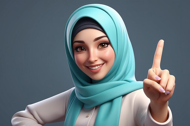 Muslim woman showing victory sign 3D Character Illustration