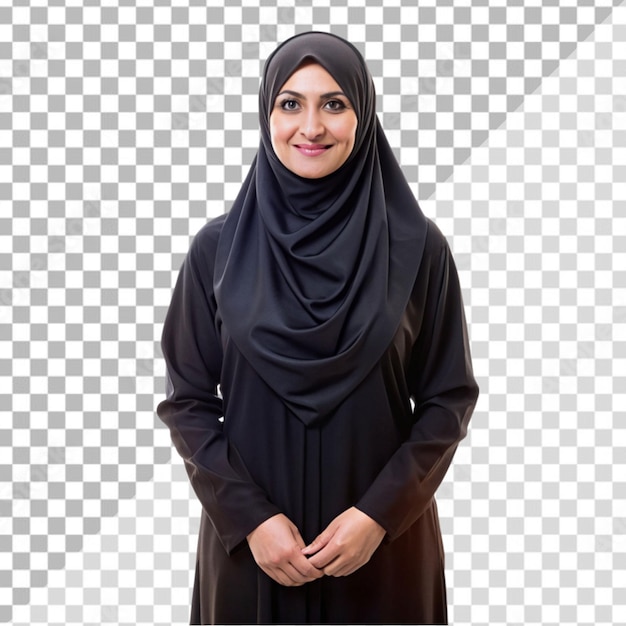 Muslim women in black traditional clothe on transparent background