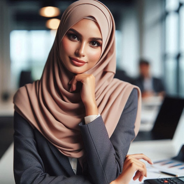 Muslim women with hijab modern office of confidence beautiful photography