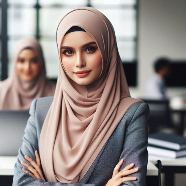 Muslim women with hijab modern office