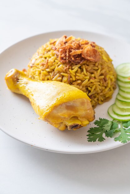 Muslim yellow rice with chicken