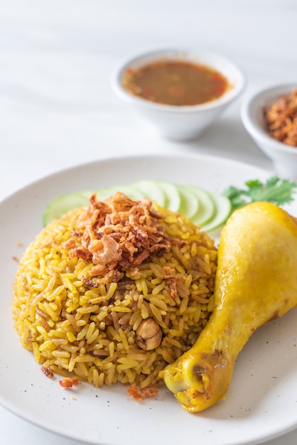 Muslim yellow rice with chicken