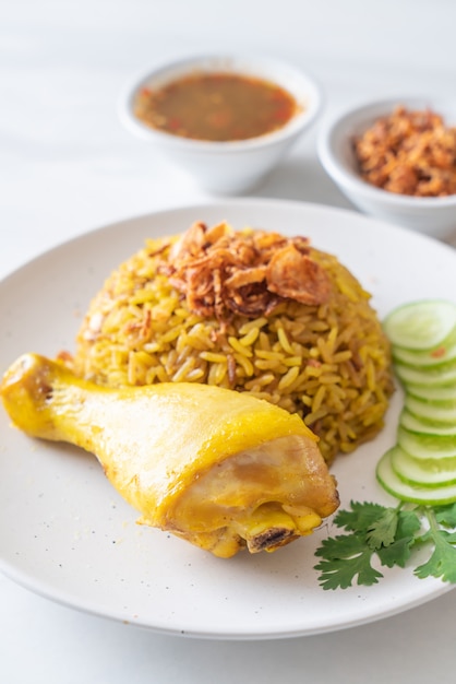 Muslim yellow rice with chicken