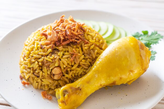 Muslim yellow rice with chicken