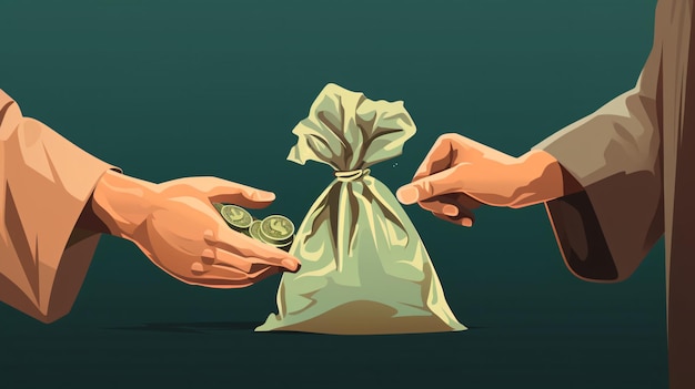 Muslim zakat illustration with hand giving