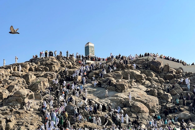 Muslims at Mount Arafat or Jabal Rahmah as known as the place where Adam and Eve met after being ove