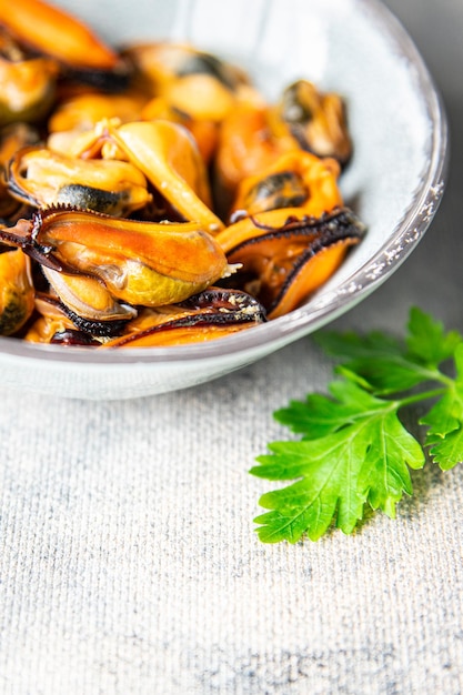 mussels fresh seafood meal on the table copy space food background