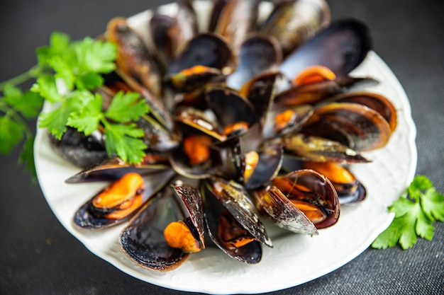 mussels in shells fresh healthy meal food snack diet on the table copy space food background rustic