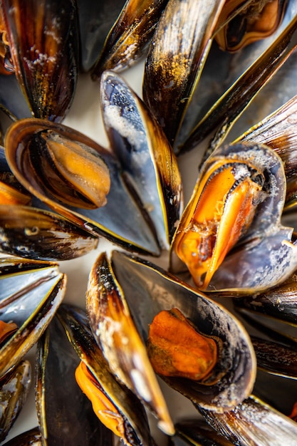 mussels in shells fresh healthy meal food snack diet on the table copy space food background rustic