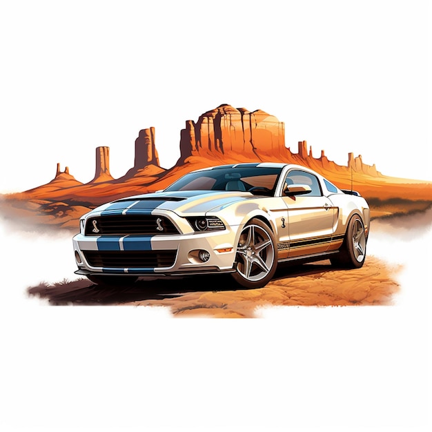 Mustang mustang car in the desert with a mountain in the background generative ai