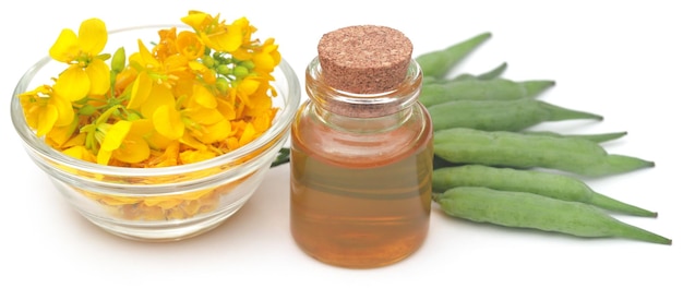 Mustard flowers with beans and oil