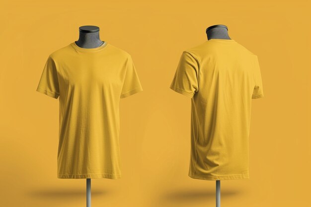 Photo mustard tshirt mockup on mannequin with front and back view