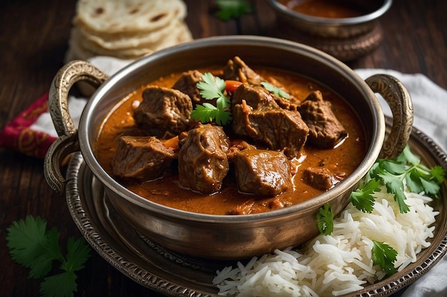 Mutton curry with a side of basmati pilaf